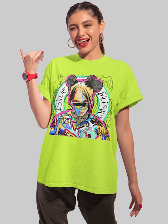 Billie Eilish Street Art T-shirt mit Apfelgrün
