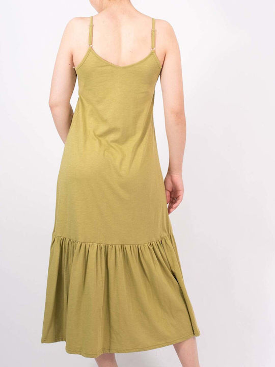Maxi Kleid Mit Volants In Olivgrün