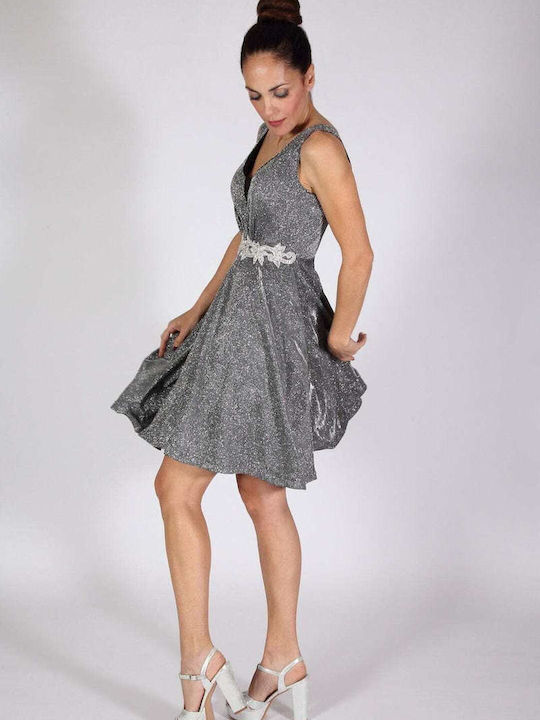 Rochie scurtă de seară argintie