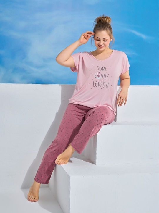 Pijamale Dama Plus Size Pijamood Bunny Viscoză Roz Pijamale Dama Plus Size Pijamood Bunny Viscoză Roz