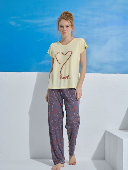 Дамска Пижама Pijamood Amor Вискоза Жълта