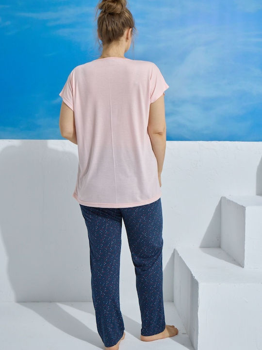 Γυναικεία Πιτζάμα Plus Size Pijamood Magic Βισκόζη Σκούρο Μπλέ