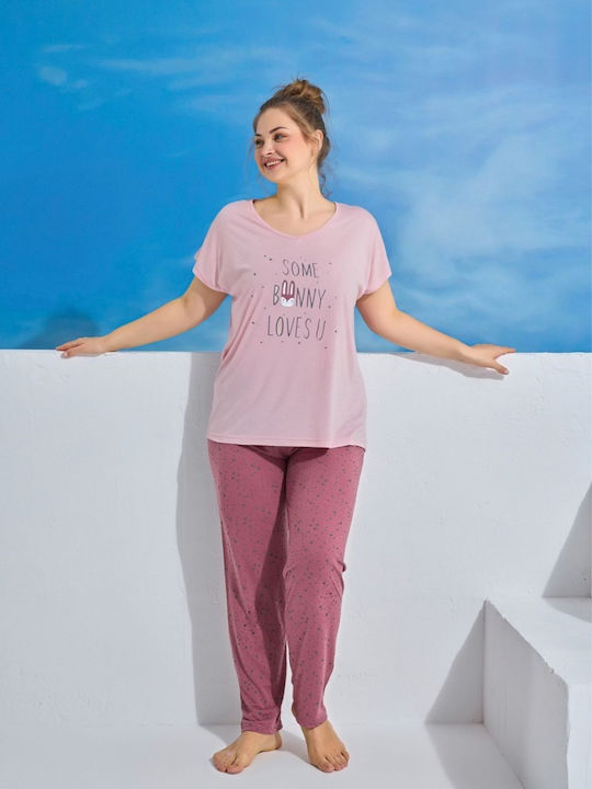Дамска Пижама Plus Size Pijamood Bunny Вискоза Розова