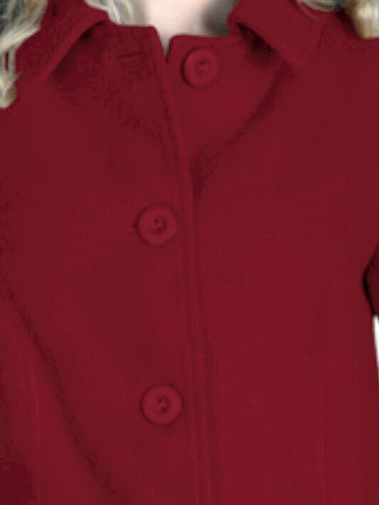 Plus Size Women's Coats Velvet Burgundy Outer Pockets