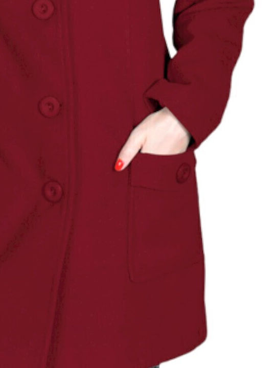 Plus Size Women's Coats Velvet Burgundy Outer Pockets