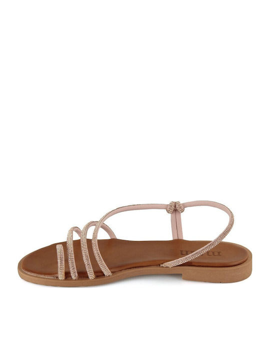 Bronze Leather Handmade Flat Sandal Strass