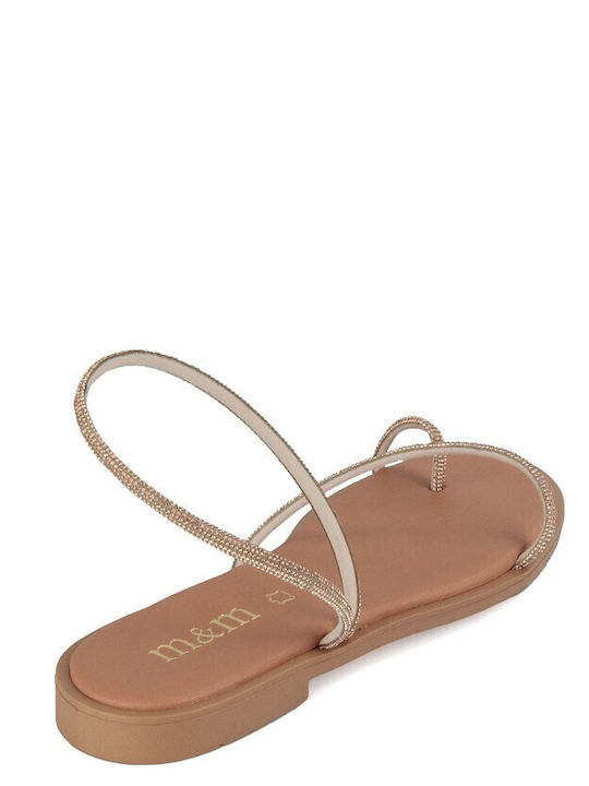Bronze Leder Handmade Flache Sandalen für Damen Strass
