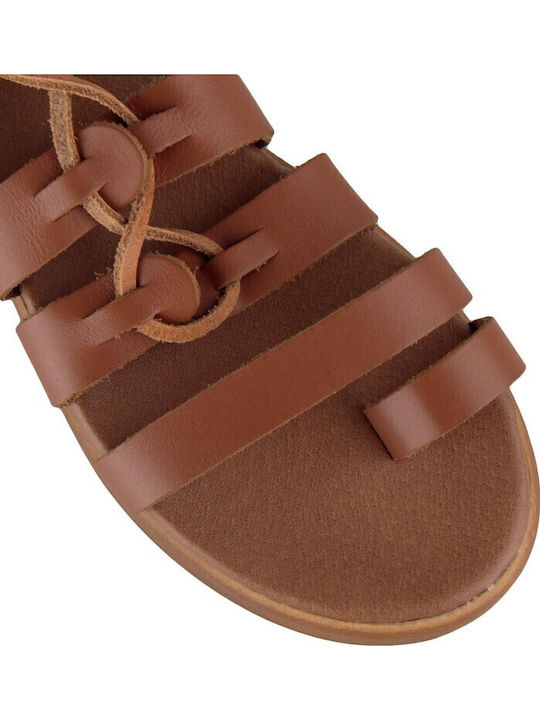 Camel Δερμάτινο Χειροποίητο Flatform Σανδάλι Λουράκια