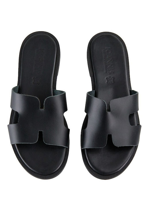Black Leather Handmade Flat Sandal Design