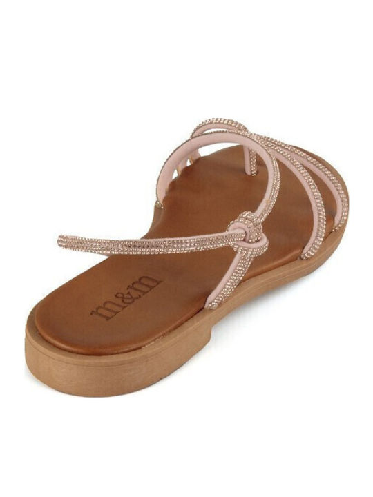 Bronze Leather Handmade Flat Sandal Strass