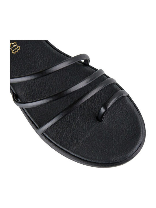 Sandale Flatform Din Piele Neagră Handmade