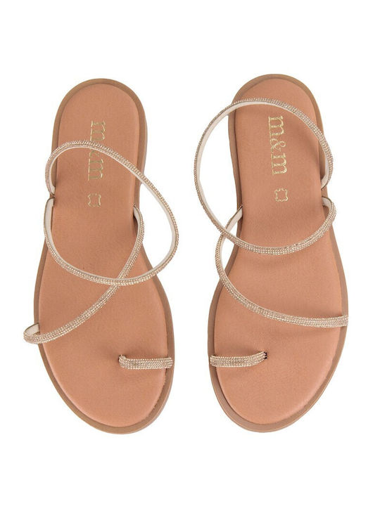 Bronze Leder Handmade Flache Sandalen für Damen Strass