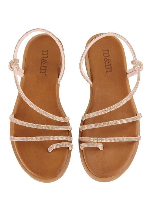 Bronze Leather Handmade Flat Sandal Strass