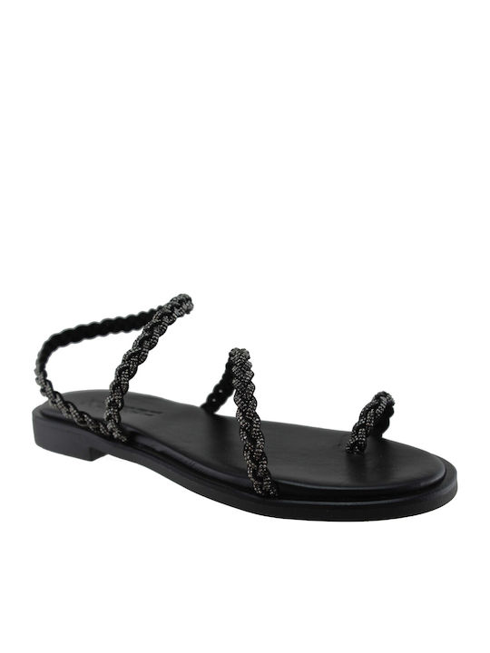 Milanos Sandale Casual Damă Flat Din Piele 139 Negru Albastru Ațos
