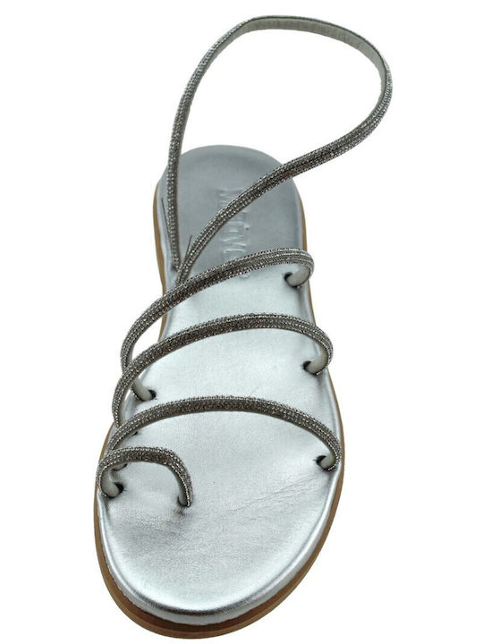 Milanos Flache Sandalen für Damen Flat Leder 34 Silber