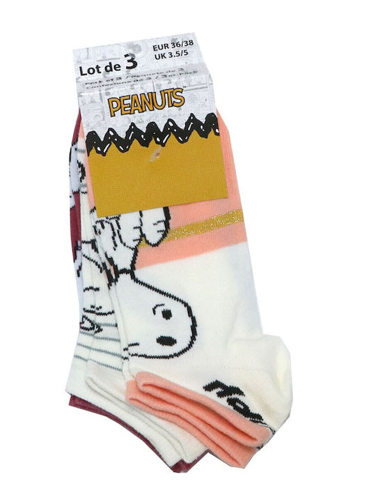 Snoopy Γυναικείες Κοντές Κάλτσες Σετ 3 Ζευγάρια Vh3625 Ecru Εκρού