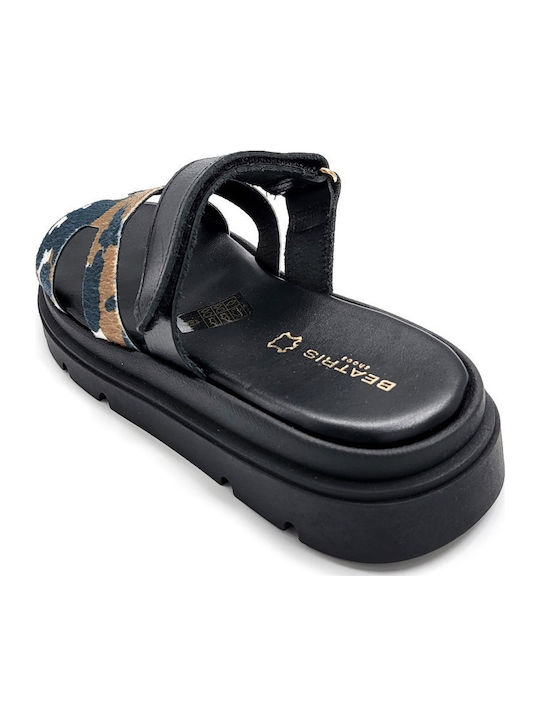 Leather Women's Flat Sandals Flatforms in Black Color