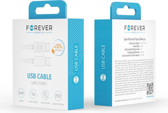 Forever USB 2.0 Cable USB-C male - USB-C 60W PD Λευκό 1m GSM106366
