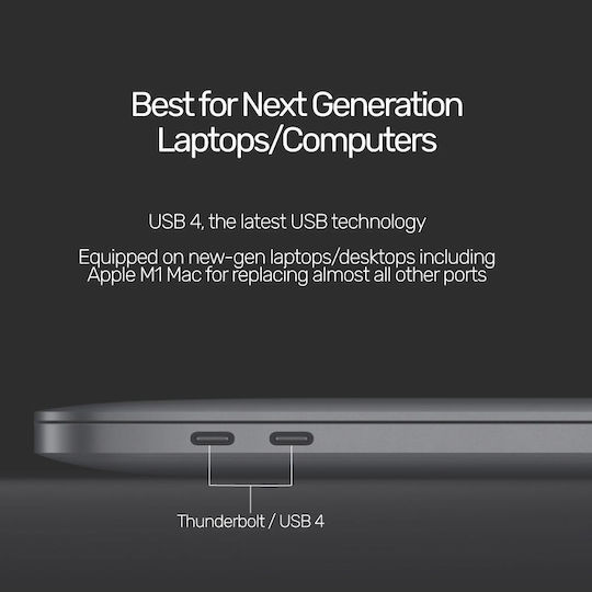Unitek USB 4 Video Cable USB-C Male - USB-C PD Black 0.8m