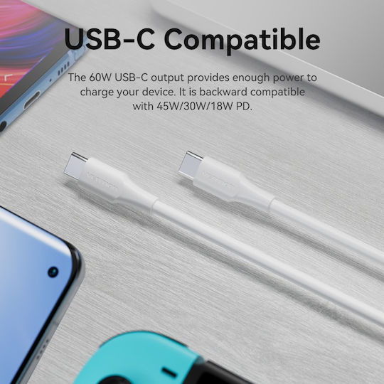 Vention Regular USB 2.0 Cablu USB-C bărbătesc - USB-C 60W Alb 1.5m