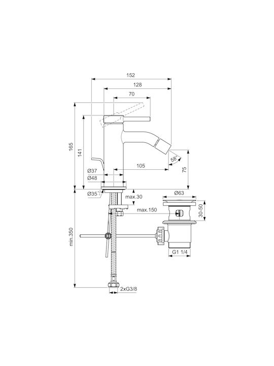 Ideal Standard Μπαταρία Μπιντέ Ασημί