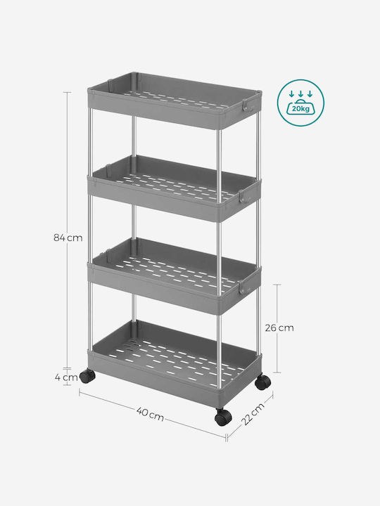 Τρόλεϊ Κουζίνας Πλαστικό 4 Θέσεων Γκρι 40x22x86cm
