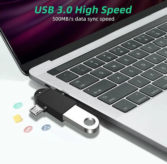 Techsuit Μετατροπέας USB-A male σε USB-C / micro USB 2x male 1τμχ