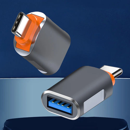 Techsuit Μετατροπέας USB-C male σε USB-A female Γκρι 1τμχ