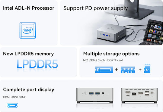 Minisforum UN100L Mini PC (Seria N N100/16GB DDR5/512GB SSD/W11