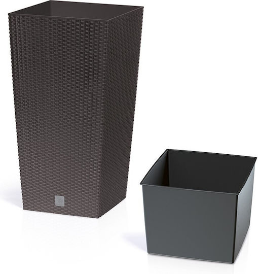 Ghiveci de Flori Idl Malaysia 20 X 20 X 37.6 Cm Fabricat din Polipropilenă Poate Fi Folosit ca Suport pentru Orice Tip de Plantă Design Modern cu Aspect de Împletitură de Ratan pe Suprafața Exterioară Maro