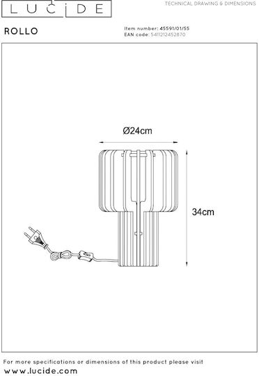 Lucide Lightning Rollo Μεταλλικό Πορτατίφ για Ντουί E27 με Καφέ Καπέλο και Βάση