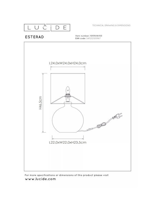 Lucide Lightning Γυάλινο Πορτατίφ για Ντουί E14 με Πορτοκαλί Καπέλο και Βάση