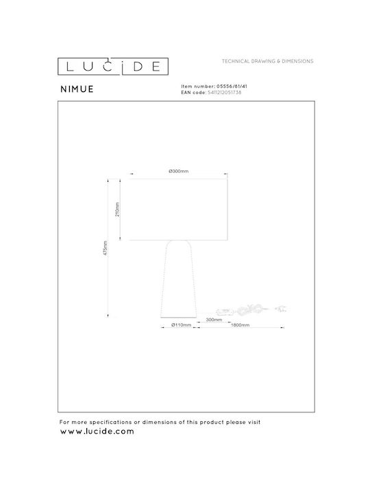 Lucide Lightning Nimue Table Lamp for Socket E27 with Beige Shade and Base