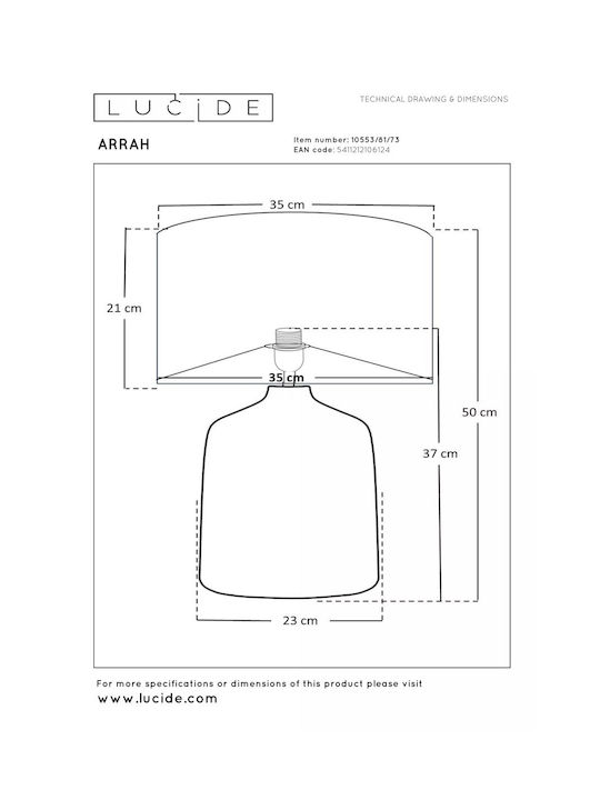 Lucide Lightning Ξύλινο Πορτατίφ για Ντουί E27 με Μαύρο Καπέλο και Βάση