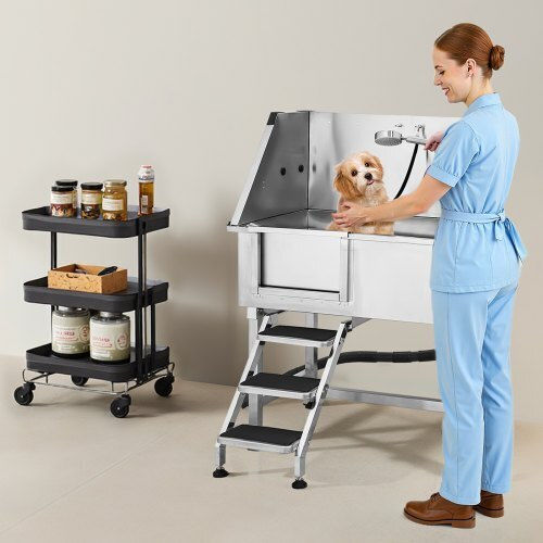 Vevor Dog Grooming Bathtub Stainless Steel Stairs Faucet Left Door 96.5 cm Bxgcwyg38czj4vwjjv0