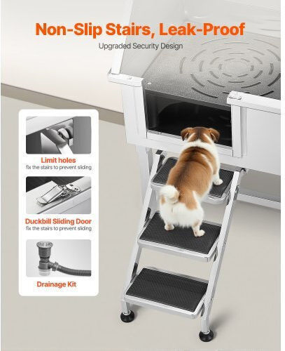 Vevor Dog Grooming Bathtub Stainless Steel Stairs Faucet Left Door 96.5 cm Bxgcwyg38czj4vwjjv0