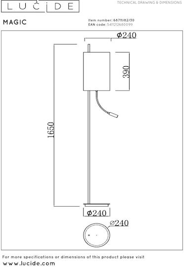 Lucide Lightning Magic Stehleuchte mit Fassung für Lampe E27 Schwarz