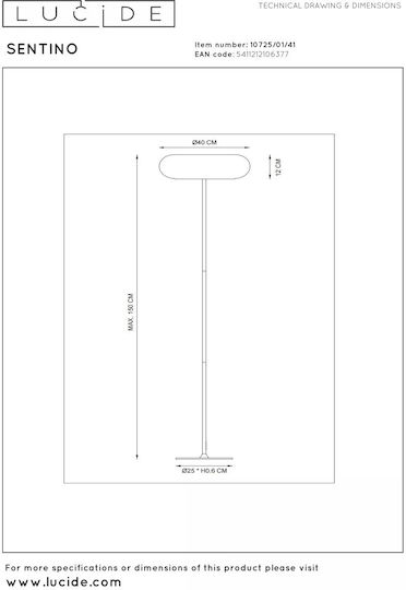 Lucide Lightning Sentino Floor Lamp H150xW40cm. with Socket for Bulb G9 Brown