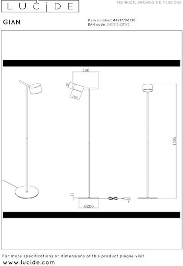 Lucide Lightning Gian LED Stehleuchte mit Warmweißem Licht Schwarz