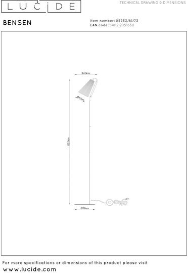 Lucide Lightning Bensen Lampa de podea cu Soclu pentru Bec E14 Bej