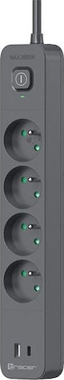 Tracer Power Strip with Surge Protection 4 Positions with USB-A, 1 USB-C and Cable 1.5m