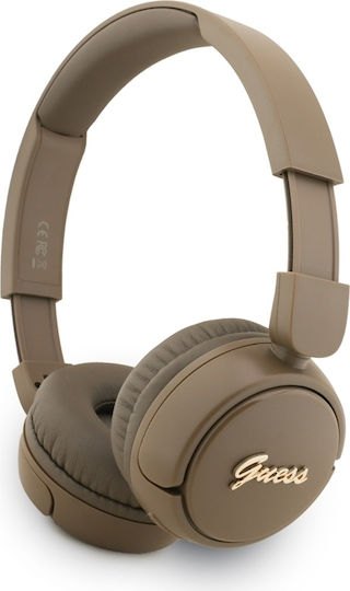 Guess Metal Logo Script Wireless / Wired On Ear Headphones with 30 hours of Operation Brown