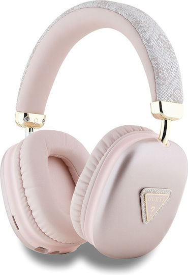 Guess Triangle Logo Wireless Wired Over Ear Headphones with 32 Hours Playing Time Pink