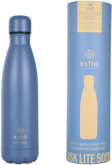 Estia Travel Flask Lite Save the Aegean Recyclable Bottle Thermos Stainless Steel BPA Free 500ml Denim Blue