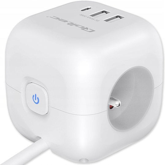 Qoltec Πολύπριζο Aσφαλείας με 2 USB-A, 1 USB-C, Διακόπτη και Καλώδιο 2m