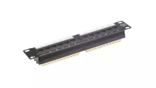 A-LAN Patch Panel für Rack 1U 10" 12 Ports Schwarz