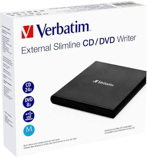 Verbatim External Slimline External DVD/CD Recorder for Desktop / Laptop Black
