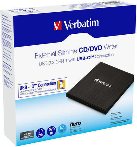 Verbatim External Slimline External DVD/CD Recorder for Desktop / Laptop Black