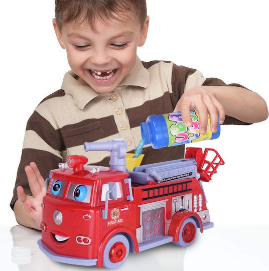 Camion de Pompieri Interactiv Idealstore Bubble Fun Echipat cu un Tun Mobil care Eliberează Bule Funcții de Sunet și Lumină Funcție de Evitare a Obstacolelor