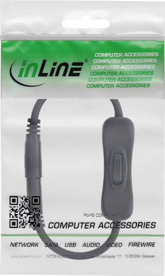 Inline DC Cable Switch DC St Bu 5.5x2.1mm AWG 18 Black 0.20m